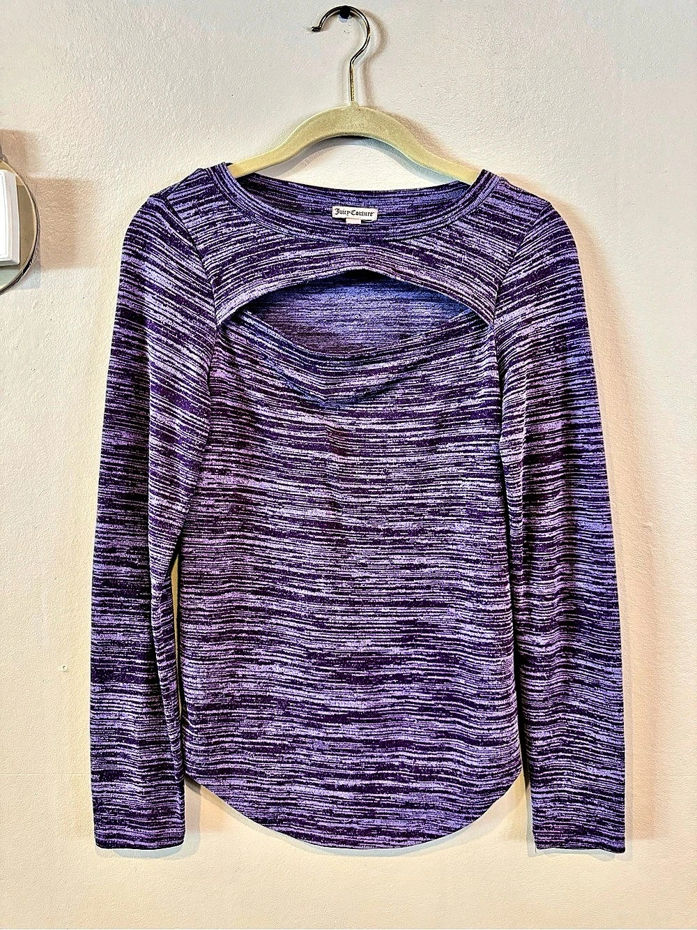 Juicy Couture Space Dye Cutout Long Sleeve Top Purple Small
